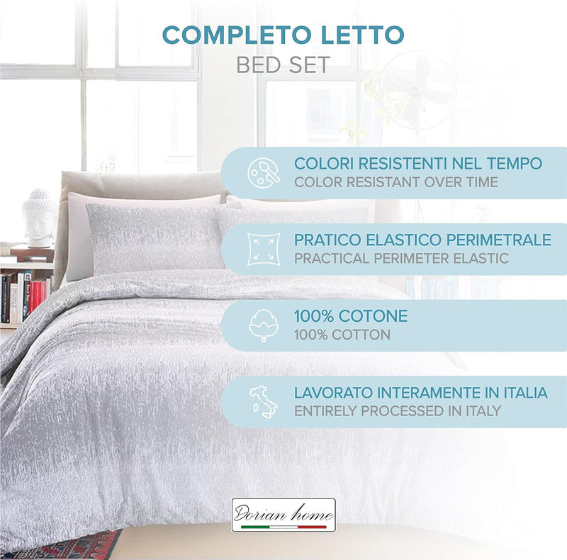 Dorian Home, Completo Letto 1 Piazza e Mezza 100% Cotone, Completo Lenzuola 130 x 200, Formato da Lenzuolo Sotto, Lenzuolo Sopra e una Federa, Made in Italy, Fantasia Drops Grigio