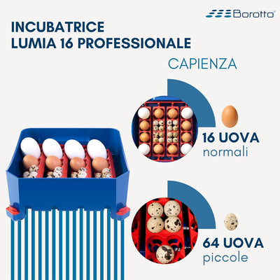 Borotto Lumia 16 Automatica - Incubatrice Professionale Brevettata, con Girauova Automatico - per 16 Uova Medio/Grandi o 64 Uova Piccole