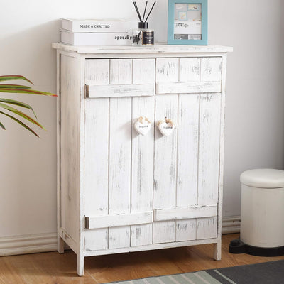 Comodino con 2 Ante, Mobiletto credenza da Terra, 3 Ripiani Interni, Bianco, Shabby Chic, per Cucina Bagno - Misure: 70 x 51 x 30 cm (HxLxP)