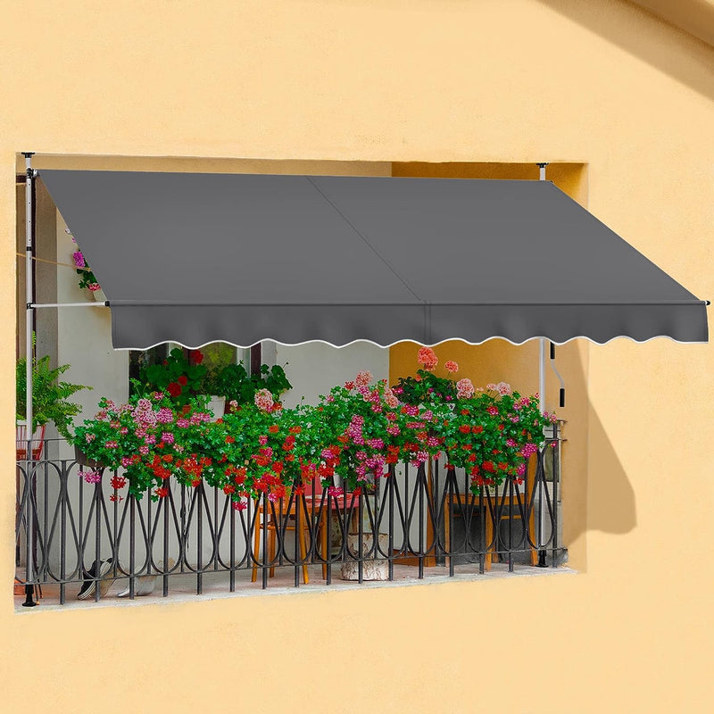 Tenda da Sole per Balcone Veranda a Bracci con Manovella Regolabile Telo Avvolgibile Larghezza 180 cm Resistente ai Raggi UV Telaio Telescopico Senza Forare 300 x 120 cm/Grigio