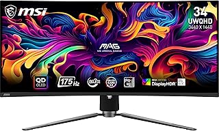 MSI MAG 341CQP QD-OLED Curved Gaming Monitor UWQHD 34 Inch 1800R Quantum Dot OLED 3440 x 1440 175Hz / 0.03ms, 99% DCI-P3, E2, DisplayHDR True Black 400, KVM, DP 1.4a, HDMI 2.1, USB