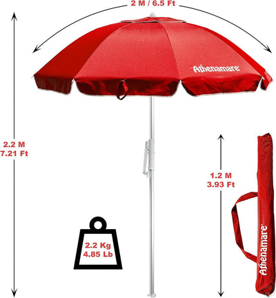 Ombrellone da spiaggia rosso antivento alluminio Protezione solare UV50+ Punta elica Inclinabile regolabile altezza Made in Italy giardino piscina