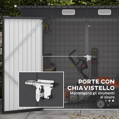 Capanno Porta Attrezzi con 2 Prese d'Aria e Chiavistello, Casetta da Giardino in Acciaio Zincato, 249x121x183 cm, Grigio