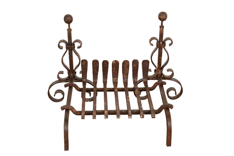 Biscottini Coppia di alari con braciere L70xPR50xH50 cm in ferro battuto Stabile composto