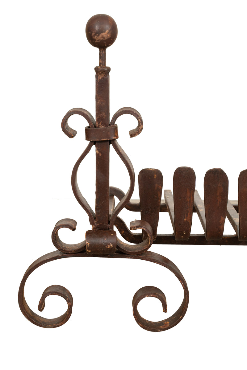 Biscottini Coppia di alari con braciere L70xPR50xH50 cm in ferro battuto Stabile composto