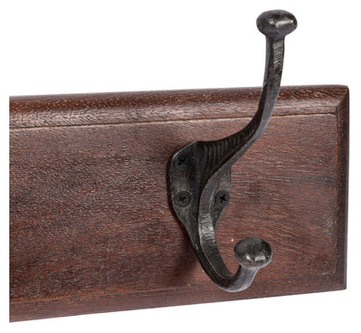 Biscottini Attaccapanni da parete in legno massiccio e ferro forgiato a mano finitura noce 76x13x22 cm