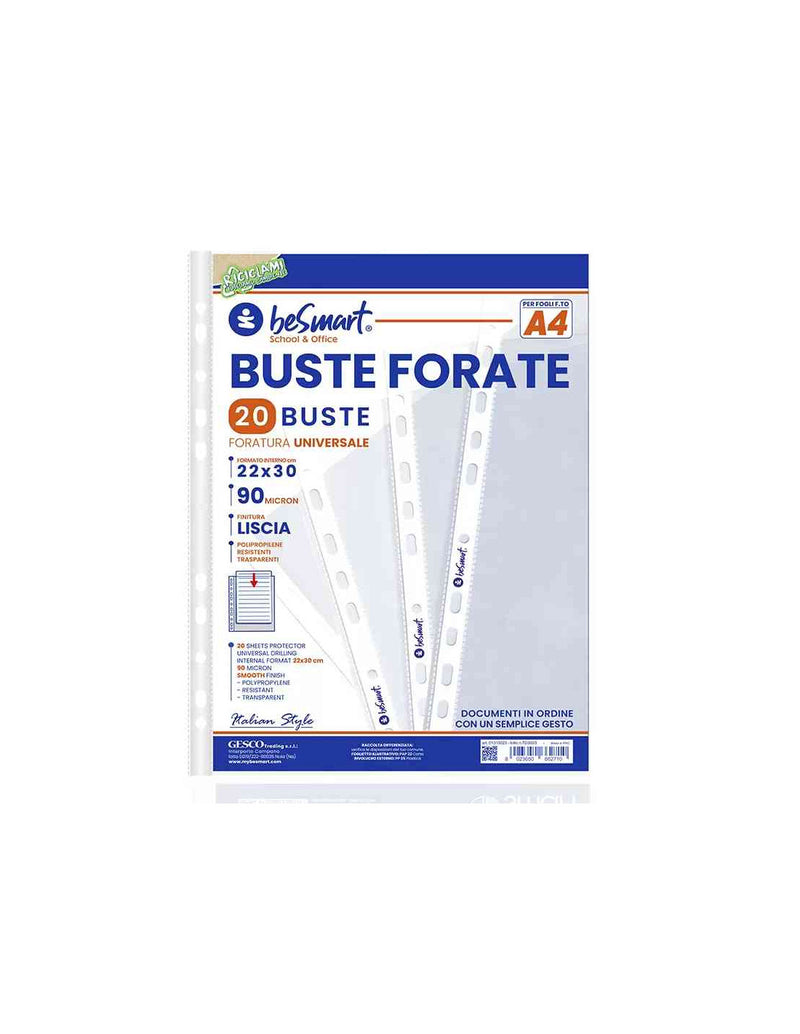 BUSTE FORATE LISCE A4 90MICRON - 20 PEZZI (01310023)