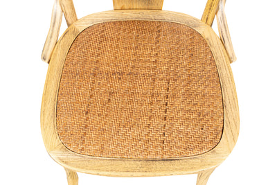 Biscottini Sedia con braccioli Thonet in massello di frassino finitura rovere e seduta in rattan