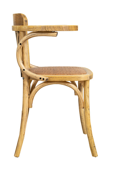 Biscottini Sedia con braccioli Thonet in massello di frassino finitura rovere e seduta in rattan