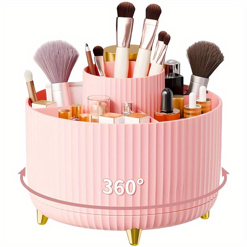 Scatola Porta Trucco Girevole Rosa Rossetti Ombretti Matite Oro Contenitore Organizer Tavolo