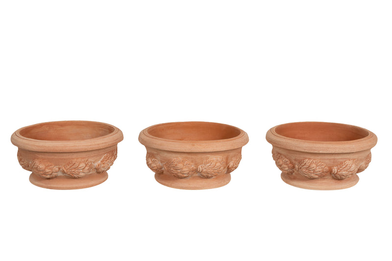 Biscottini Set 3 Cesta Cestina Vaso Terracotta 100% Made in Italy interamente Lavorato a Mano Vaso Fiori L30XPR30XH14 CM