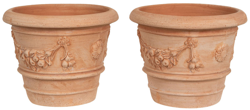 Biscottini Set 2 Vasi Cesta Cestina Terracotta 100% Made in Italy interamente Lavorata a Mano Vaso da Fiori L30XPR30XH25 CM