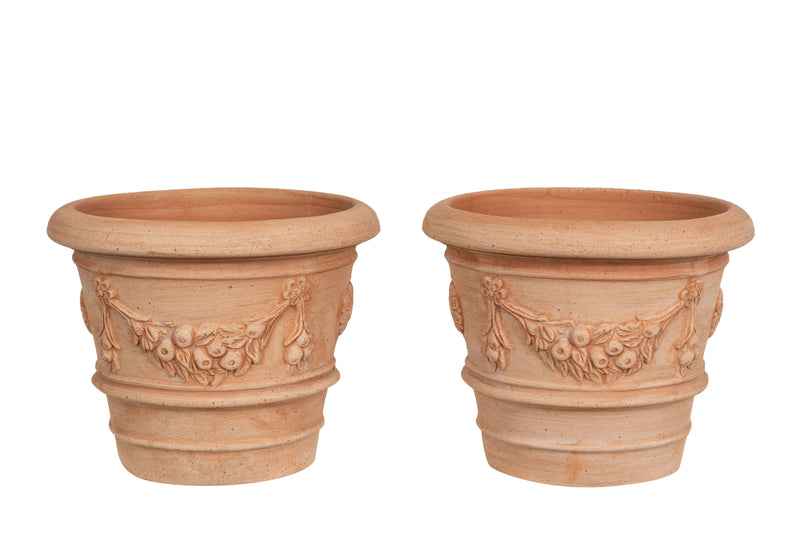 Biscottini Set 2 Vasi Cesta Cestina Terracotta 100% Made in Italy interamente Lavorata a Mano Vaso da Fiori L30XPR30XH25 CM