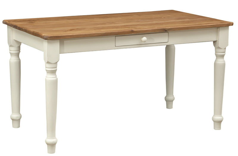 Biscottini Tavolo fisso Country in legno massello di tiglio struttura bianca anticata piano naturale. Made in Italy