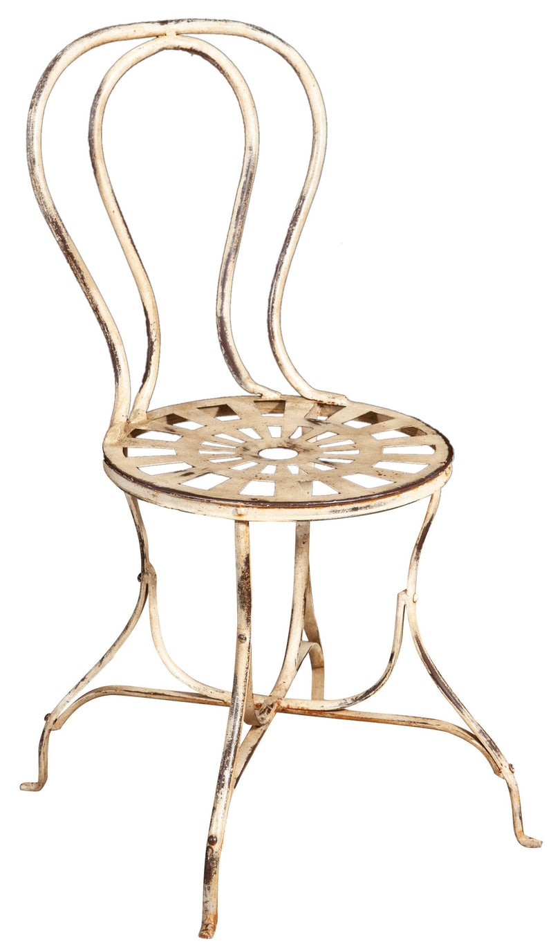 Biscottini Sedia in ferro battuto da esterno da giardino da pranzo finitura bianca anticata