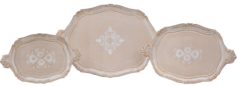 Biscottini SET TRE VASSOI IN LEGNO FIORENTINI totalmente decorato inciso Offerta Speciale