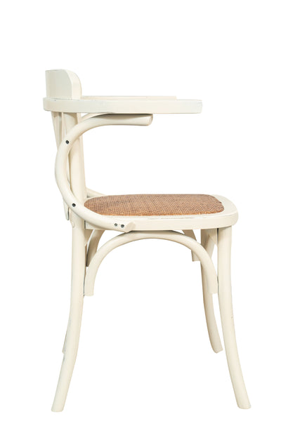 Biscottini Sedia Poltrona con braccioli Thonet in massello di frassino finitura bianca anticata e seduta in rattan