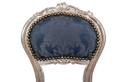 Biscottini Sedia poltroncina stile francese Luigi XVI in legno massello di faggio finitura argento e blu