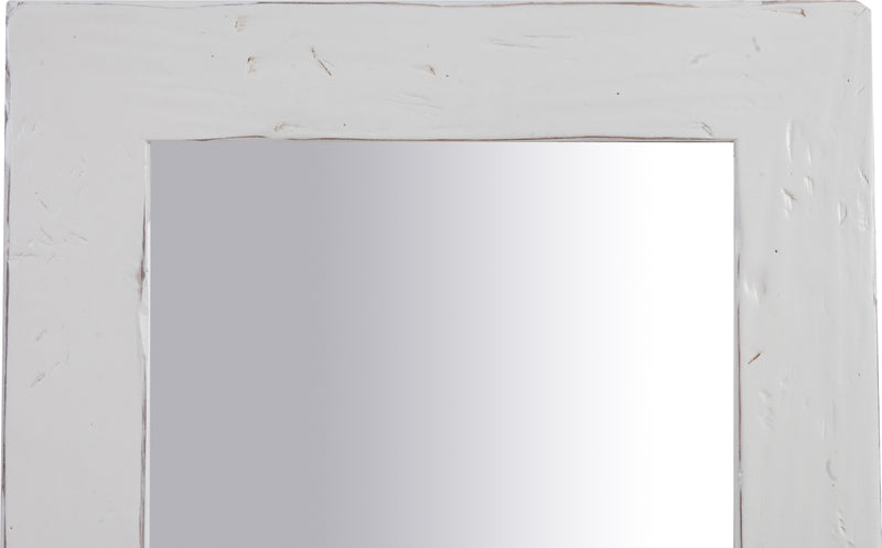 Biscottini Specchiera rettangolare a muro in legno massello di tiglio finitura bianca anticata L60xPR3xH90 cm Made in Italy