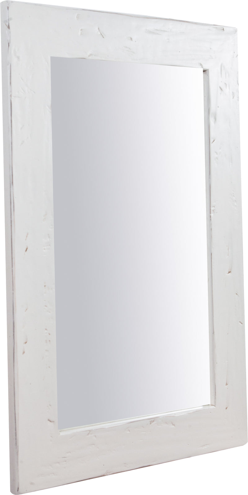 Biscottini Specchiera rettangolare a muro in legno massello di tiglio finitura bianca anticata L60xPR3xH90 cm Made in Italy