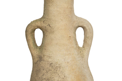 Biscottini Vecchia anfora giara con manici in terracotta e base portavasi in ferro