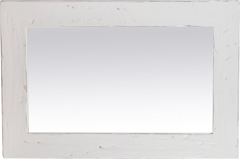 Biscottini Specchiera rettangolare a muro in legno massello di tiglio finitura bianca anticata L60xPR3xH90 cm Made in Italy