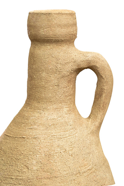 Biscottini Vecchia anfora giara con manici in terracotta e base portavasi in ferro