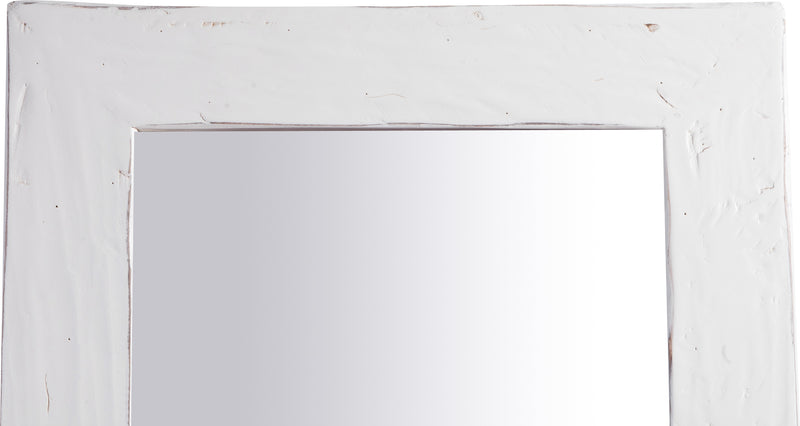 Biscottini Specchiera rettangolare a muro in legno massello di tiglio finitura bianca anticata L60xPR3xH180 cm Made in Italy