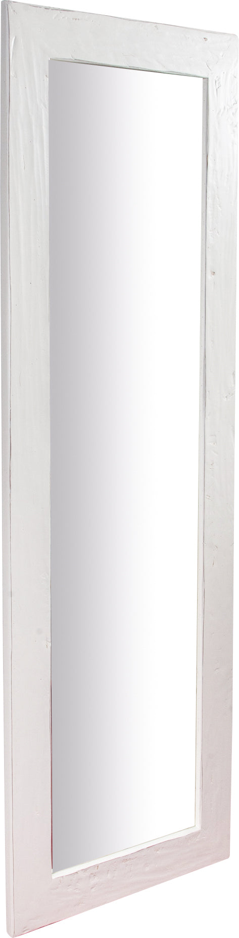 Biscottini Specchiera rettangolare a muro in legno massello di tiglio finitura bianca anticata L60xPR3xH180 cm Made in Italy