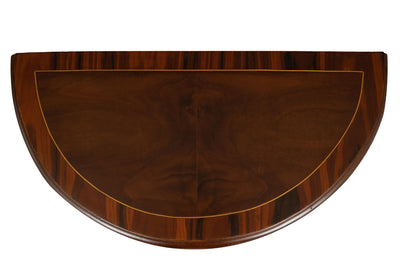 Biscottini Tavolino Consolle in legno impiallacciato noce arricchito con particolari intarsi fatti a mano e decori in bronzo