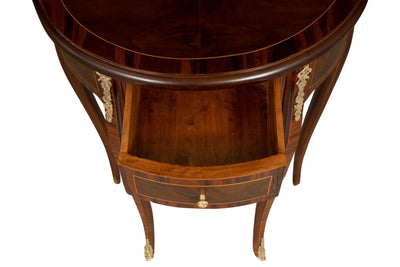 Biscottini Tavolino Consolle in legno impiallacciato noce arricchito con particolari intarsi fatti a mano e decori in bronzo