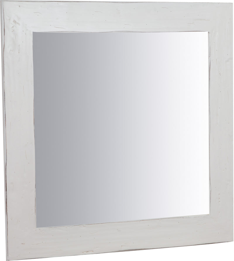 Biscottini Specchiera quadrata a muro in legno massello di tiglio finitura bianca anticata L80xPR3xH80 cm Made in Italy