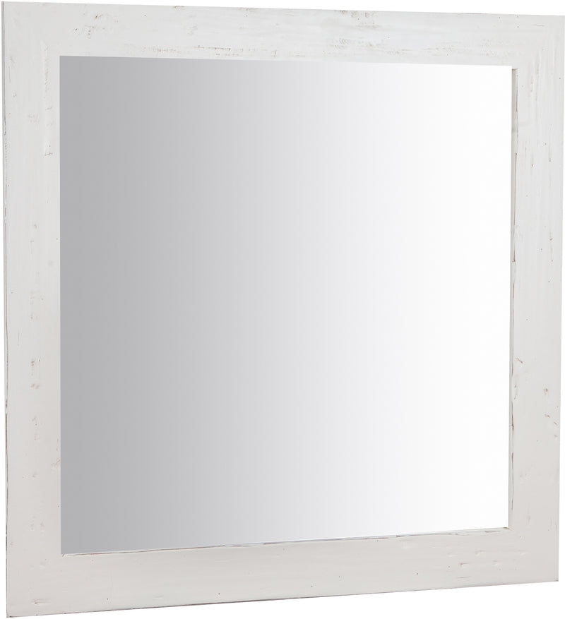 Biscottini Specchiera quadrata a muro in legno massello di tiglio finitura bianca anticata L100xPR3xH100 cm Made in Italy