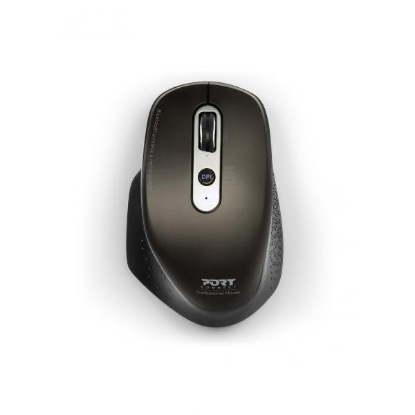 Port Bluetooth and 2.4 Ghz Rechargeable Combo Wireless Mouse. Includes 5 buttons; 2 scroll wheels supporting vertical and horizontal scrolling. Integrated rechargeable battery and includes both USB-A