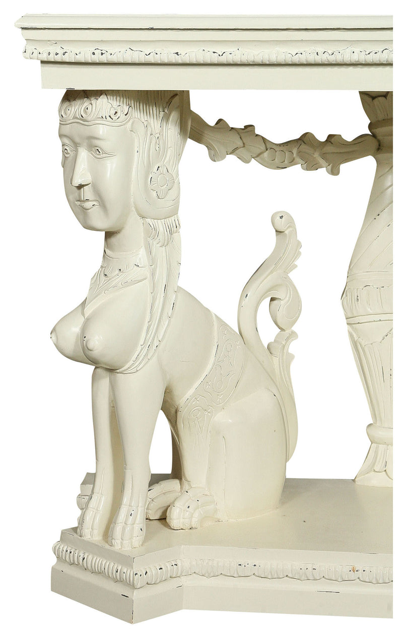 Biscottini Consolle in legno massiccio finitura bianca anticata L114xPR49xH81 cm stile