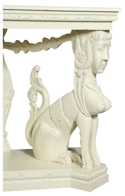 Biscottini Consolle in legno massiccio finitura bianca anticata L114xPR49xH81 cm stile