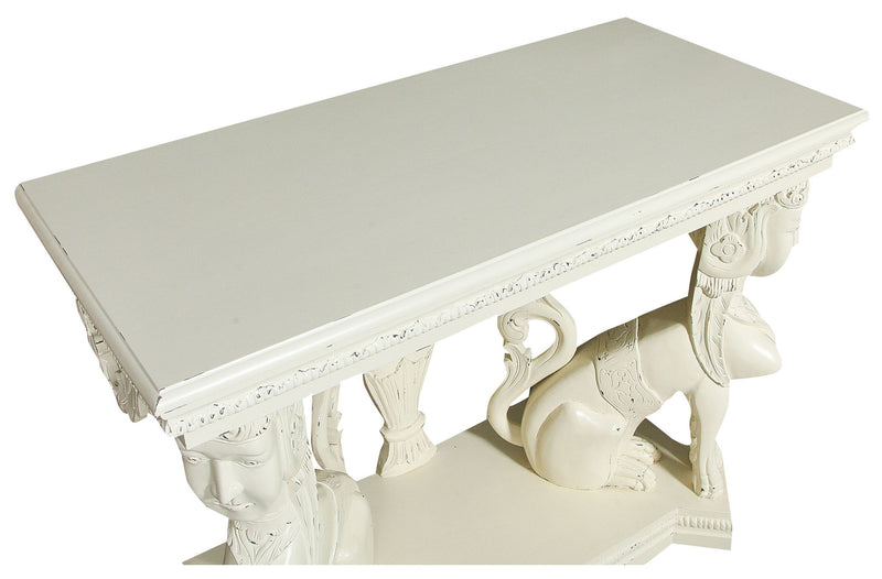 Biscottini Consolle in legno massiccio finitura bianca anticata L114xPR49xH81 cm stile