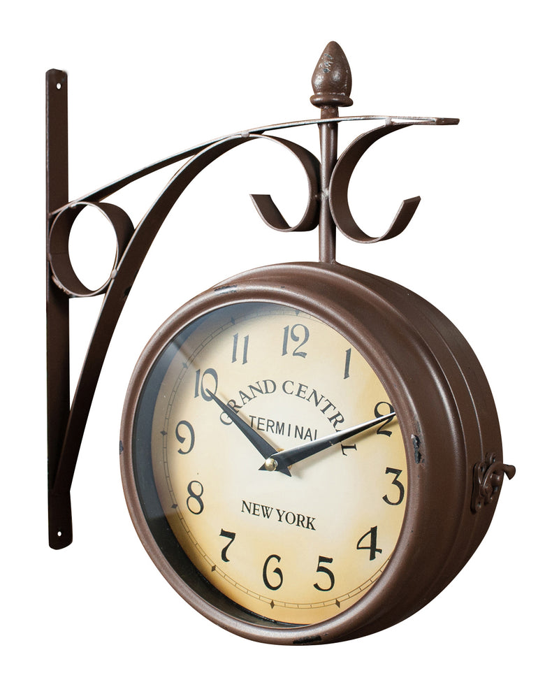 Biscottini Orologio bifacciale da parete tipo stazione in ferro battuto finitura marrone scuro anticato L33XPR10xH36 cm