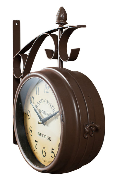 Biscottini Orologio bifacciale da parete tipo stazione in ferro battuto finitura marrone scuro anticato L33XPR10xH36 cm