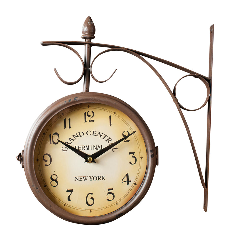 Biscottini Orologio bifacciale da parete tipo stazione in ferro battuto finitura marrone scuro anticato L33XPR10xH36 cm