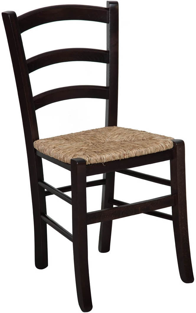 Biscottini Sedia in legno massello di faggio finitura wengè con seduta in paglia L45xPR45xH88 cm. Made in Italy