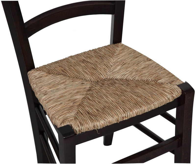 Biscottini Sedia in legno massello di faggio finitura wengè con seduta in paglia L45xPR45xH88 cm. Made in Italy