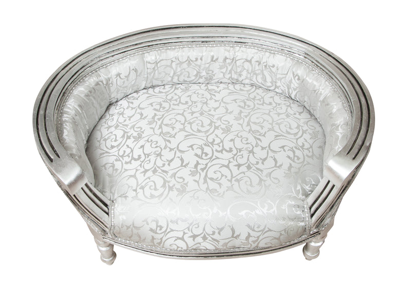 Biscottini POUF CON SCHIENALE STILE FRANCESE LUIGI XVI IN LEGNO MASSELLO DI FAGGIO ARGENTO