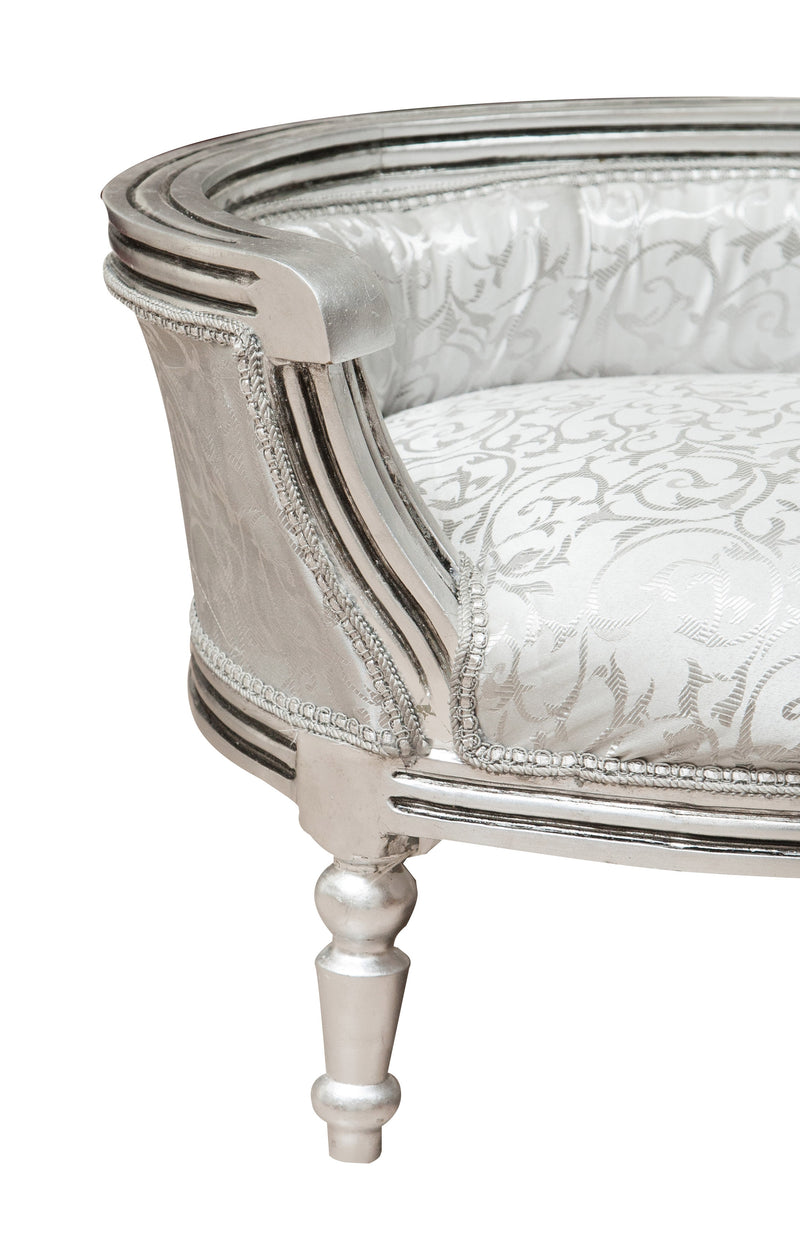 Biscottini POUF CON SCHIENALE STILE FRANCESE LUIGI XVI IN LEGNO MASSELLO DI FAGGIO ARGENTO