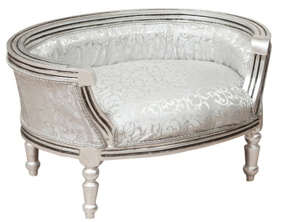 Biscottini POUF CON SCHIENALE STILE FRANCESE LUIGI XVI IN LEGNO MASSELLO DI FAGGIO ARGENTO