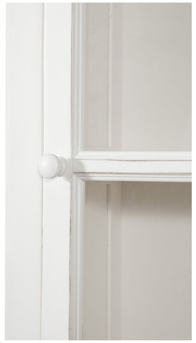 Biscottini Libreria vetrina con ante scorrevoli in legno massello di tiglio, finitura bianca anticata L154xPR37xH212 cm. Made in Italy