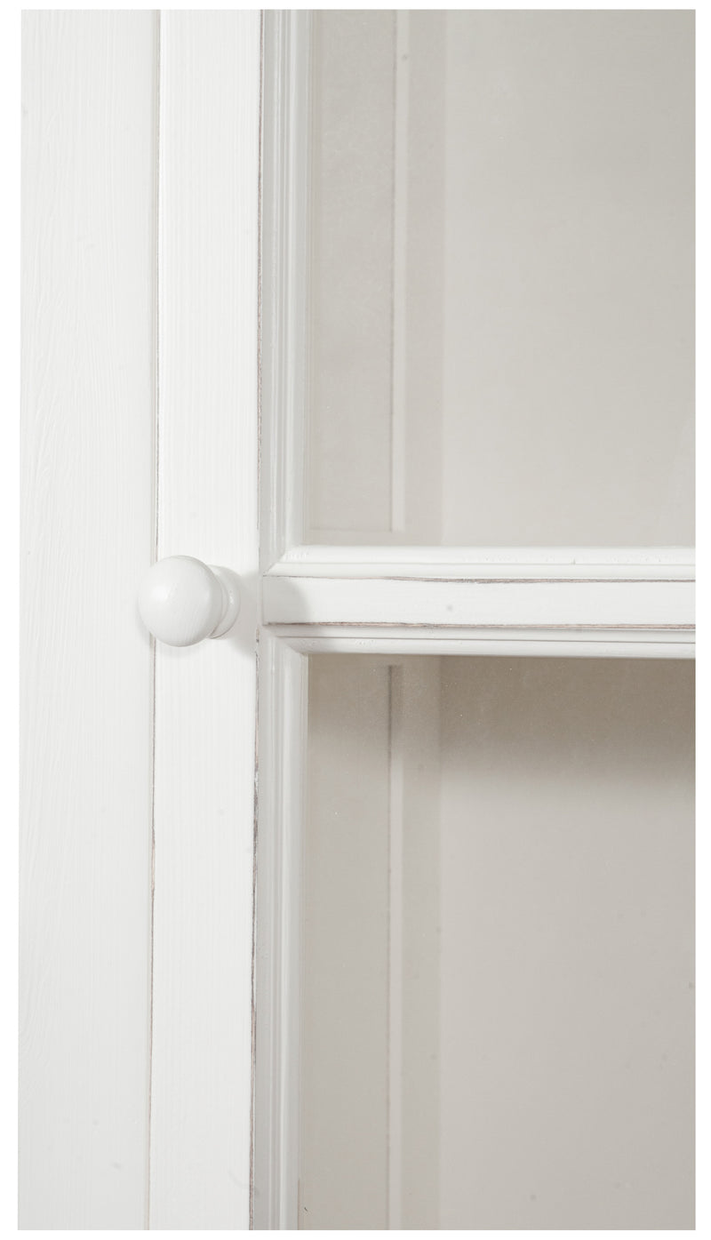 Biscottini Libreria vetrina con ante scorrevoli in legno massello di tiglio, finitura bianca anticata L154xPR37xH212 cm. Made in Italy