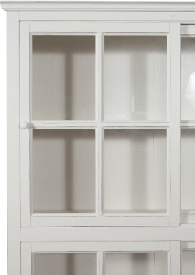 Biscottini Libreria vetrina con ante scorrevoli in legno massello di tiglio, finitura bianca anticata L154xPR37xH212 cm. Made in Italy