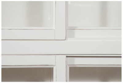 Biscottini Libreria vetrina con ante scorrevoli in legno massello di tiglio, finitura bianca anticata L154xPR37xH212 cm. Made in Italy