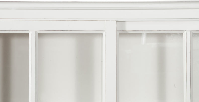 Biscottini Libreria vetrina con ante scorrevoli in legno massello di tiglio, finitura bianca anticata L154xPR37xH212 cm. Made in Italy